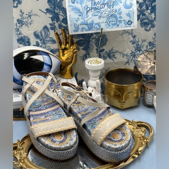 🆕 KURT GEIGER LONDON 🧿 NWOB Chelsea Flatform Sandal, Pale Blue Combo Sz 37 US7 - Picture 2 of 13